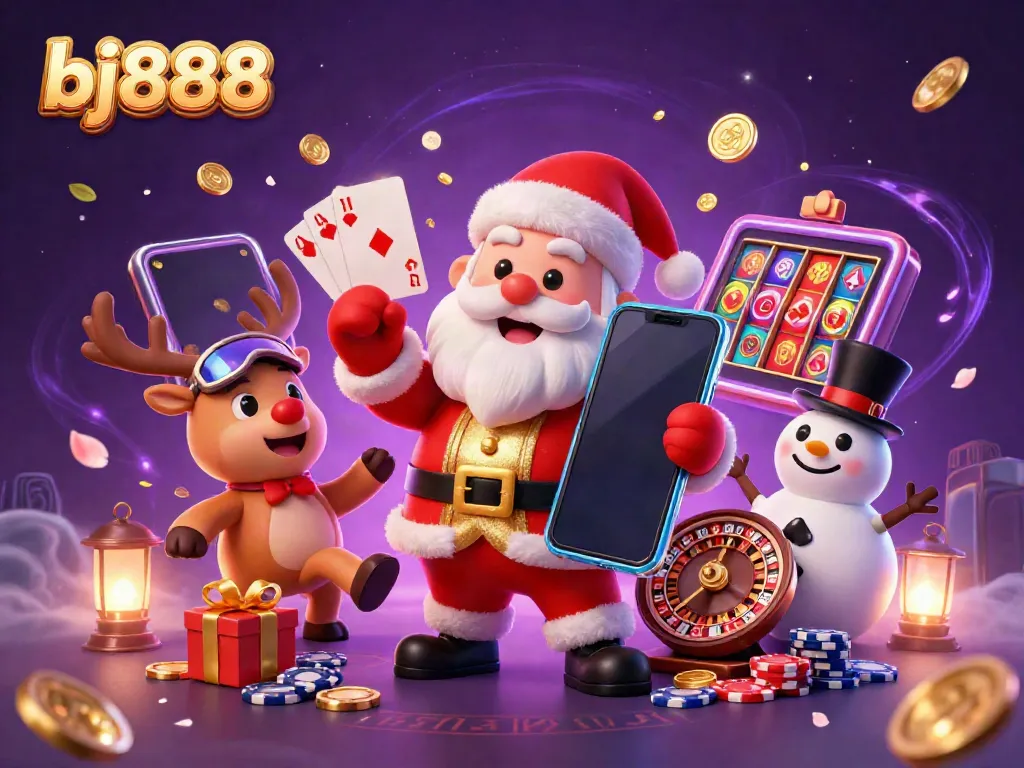 Experience casino fun with bj888 as Santa and friends celebrate jackpots and prizes.