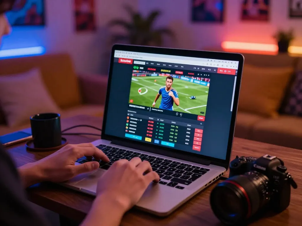 Socolive sports betting enthusiast engaged in real-time betting while streaming matches, showcasing exciting online gaming.