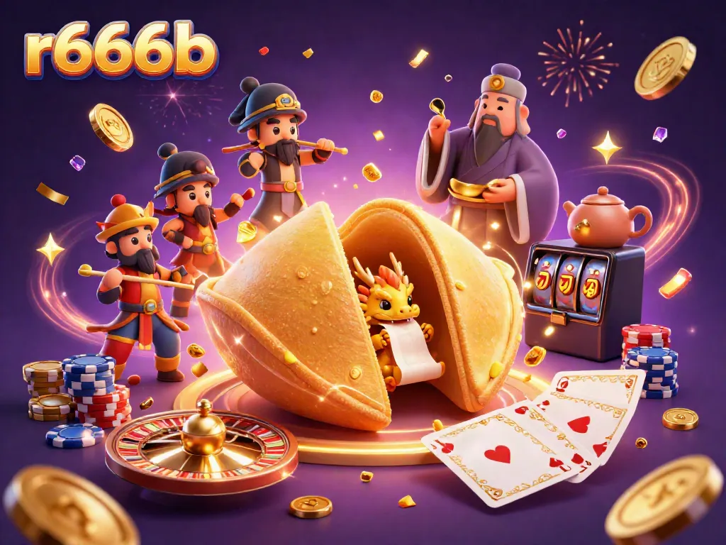 Experience the excitement of r666b with dynamic casino characters and elements in a rich illustration.
