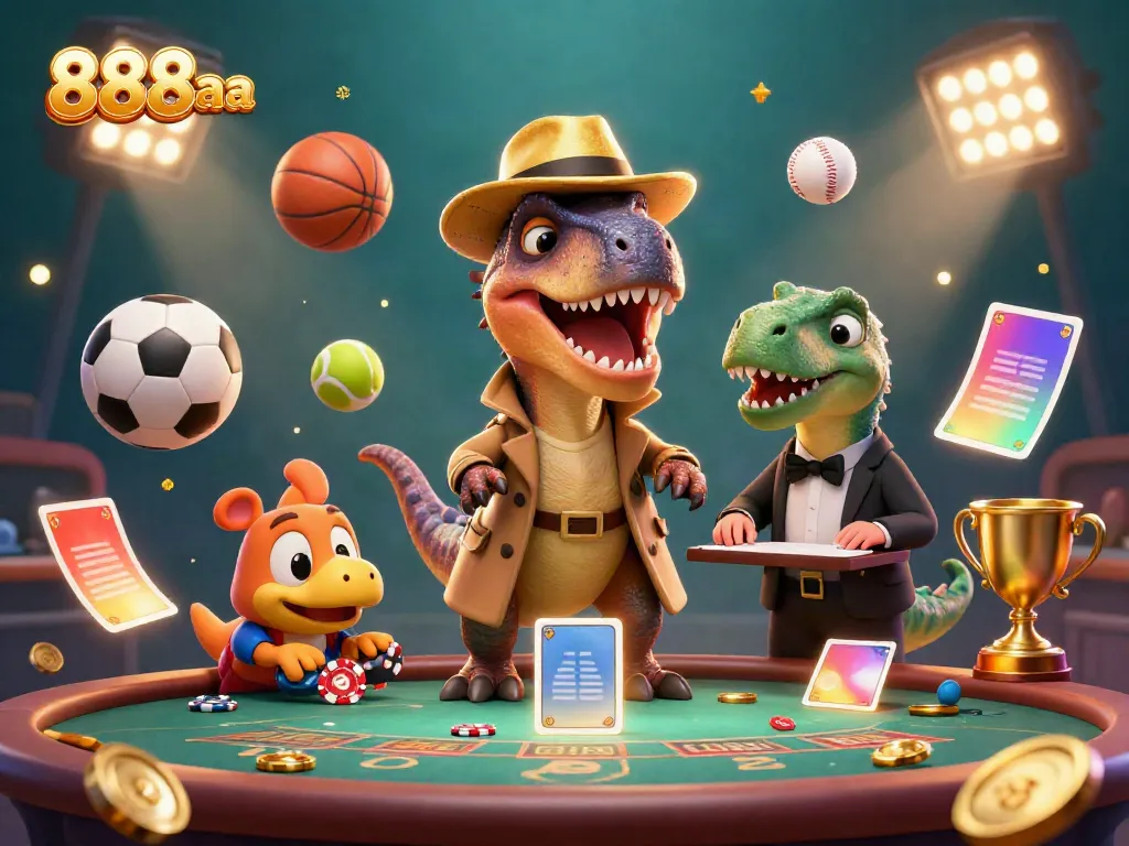 Experience exciting gameplay at 888aa as a velociraptor card counter sneaks around a blackjack table.
