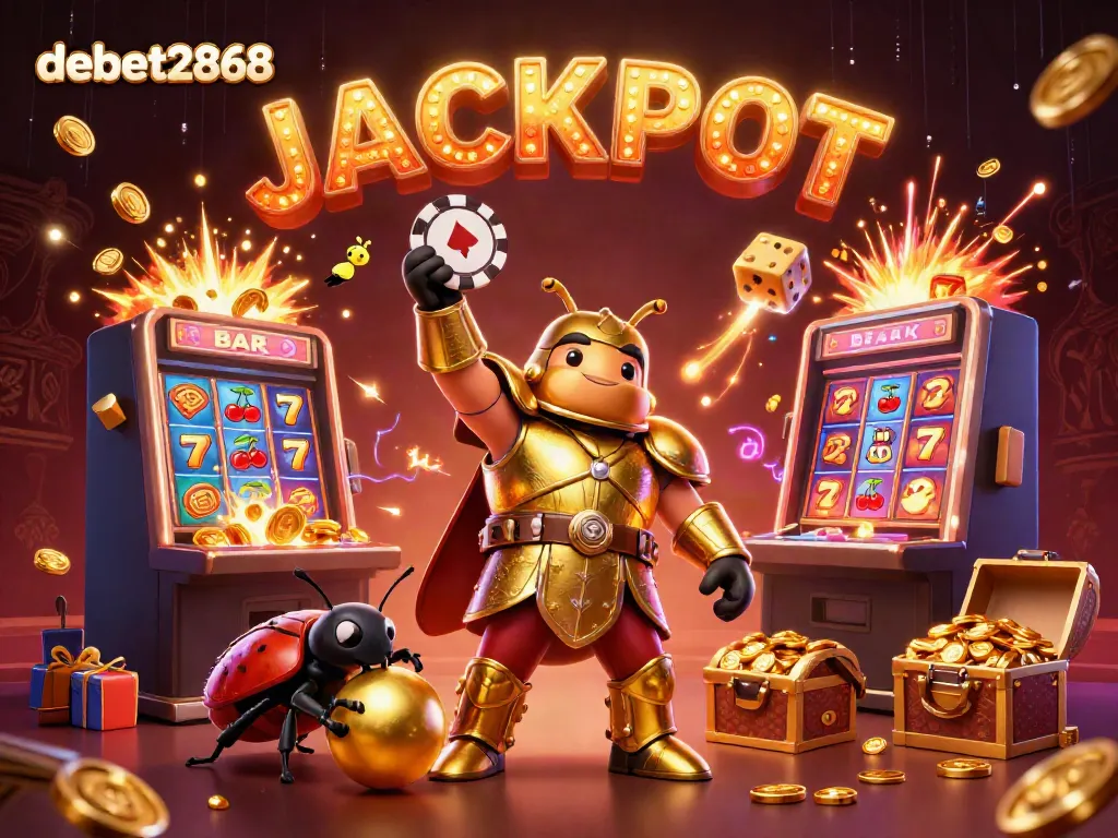 Experience debet2868's online casino excitement with beetle champions, slot machines, and winning symbols.