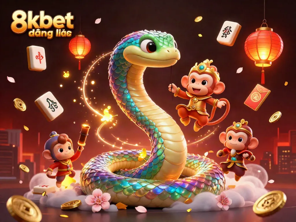 Engage in thrilling games at 8kbet đăng nhập with vibrant illustrations of playful characters and magical elements.