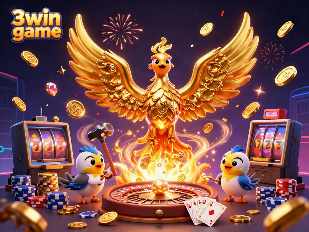 Experience the thrilling 3win game with molten metal phoenix and vibrant casino elements.