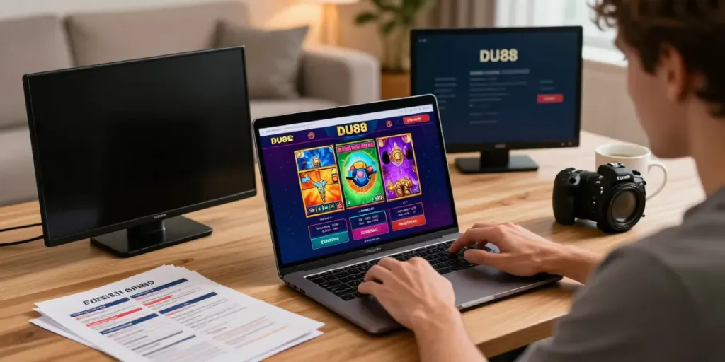 Engaging DU88 online gambling session with a player and colorful game graphics.