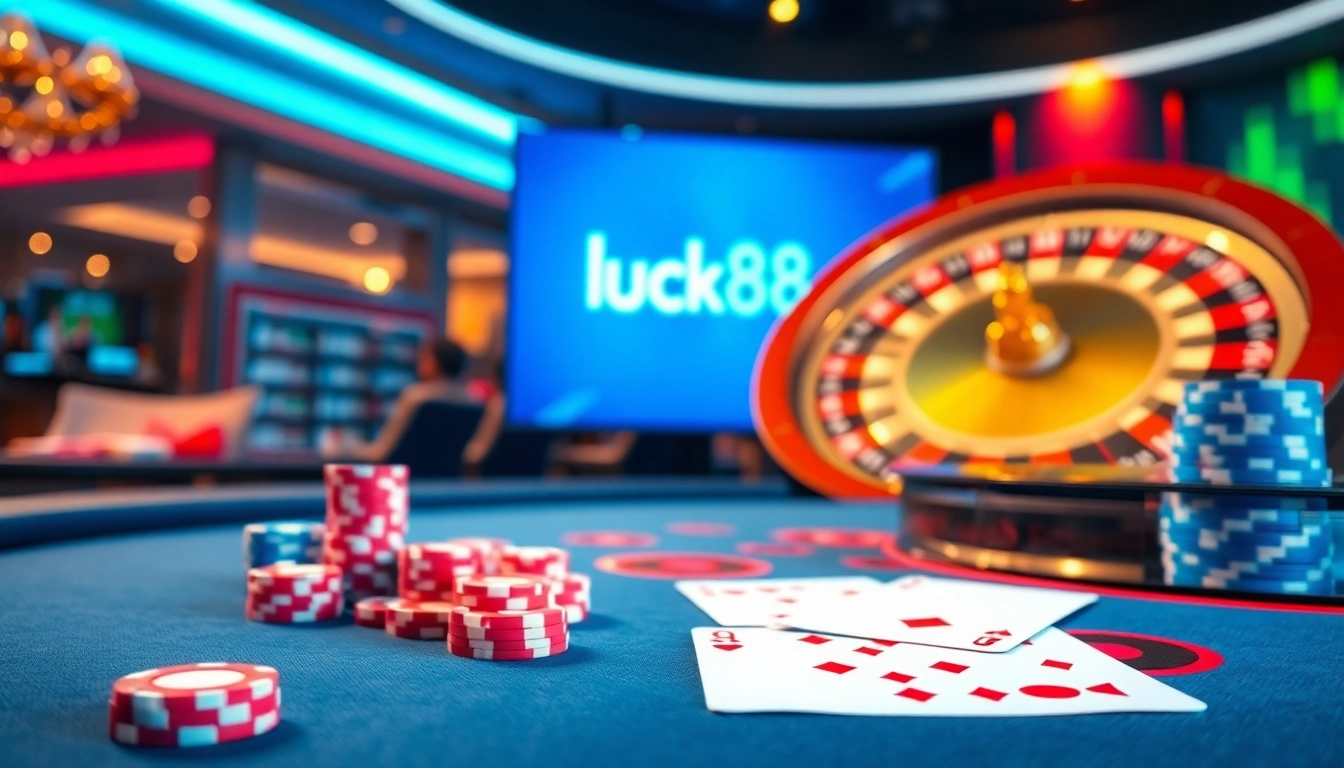 Experience excitement at luck8 with vibrant gambling tables and poker chips.