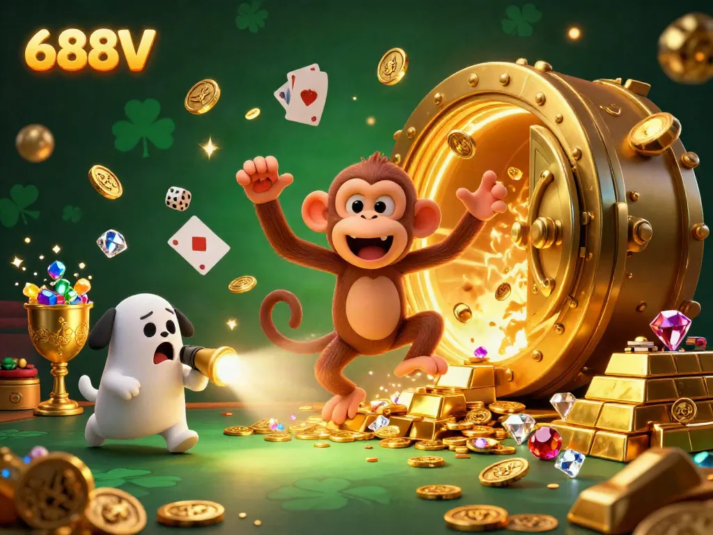 Experience the thrilling world of 688V as characters juggle casino elements in an exciting setting.