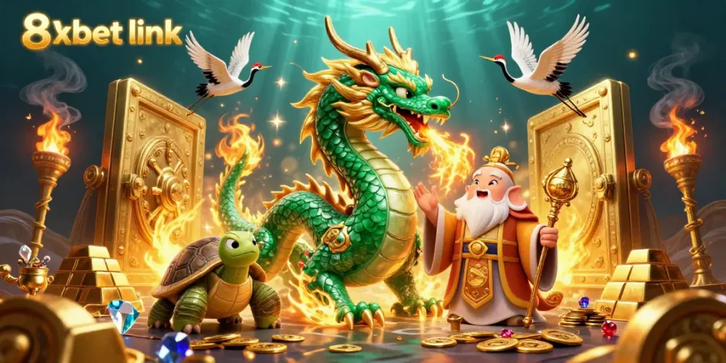 Engage with exciting gameplay at 8xbet link featuring a dragon and treasure in a vibrant casino scene.