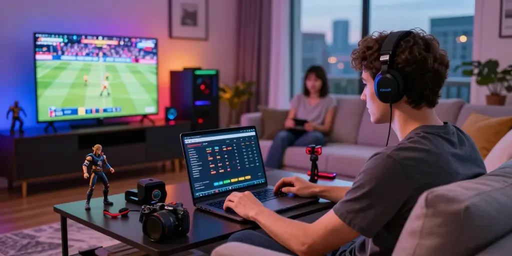 Engaged player using GEM88 for online betting and gaming at home.