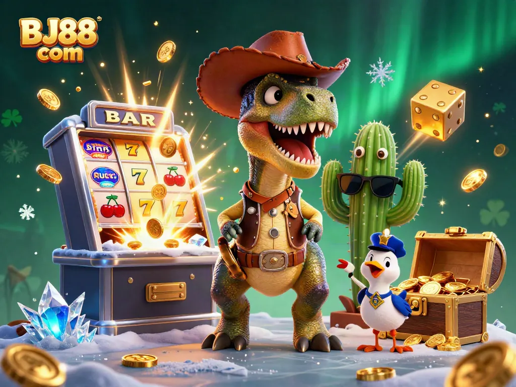 Experience thrilling wins at BJ88 com with a vibrant 3D casino scene bursting with rewards and excitement.