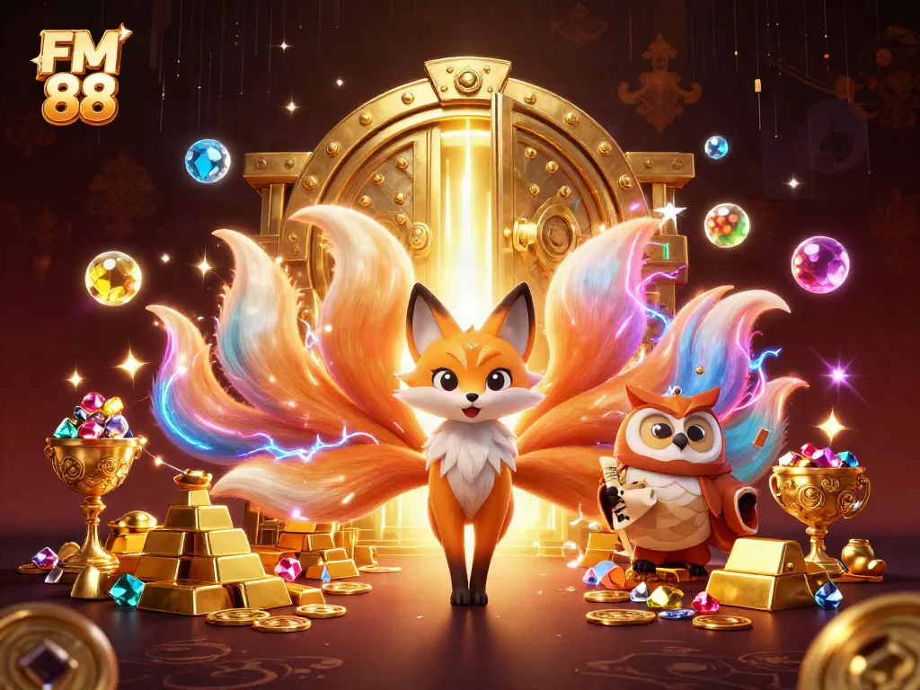 Play slots and win big with FM 88 in a vibrant, sparkling casino scene