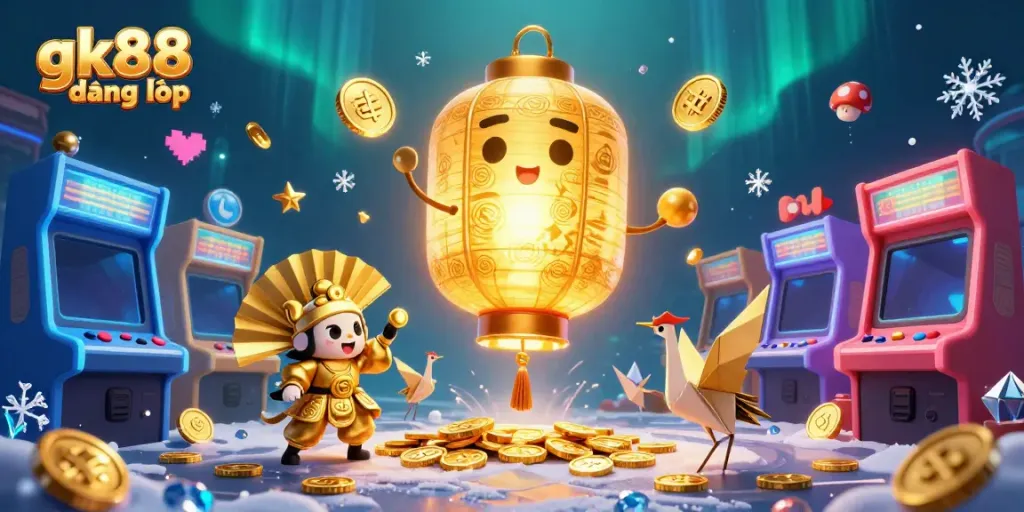 Engage with gk88 đăng nhập on a vibrant, dynamic casino scene featuring whimsical characters and colorful gaming elements.