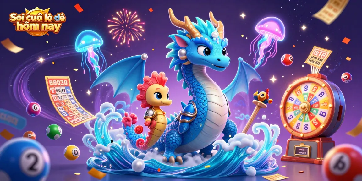 Soi cầu lô đề hôm nay illustrated with a dynamic 3D scene featuring a water dragon, seahorse knight, and lottery elements.