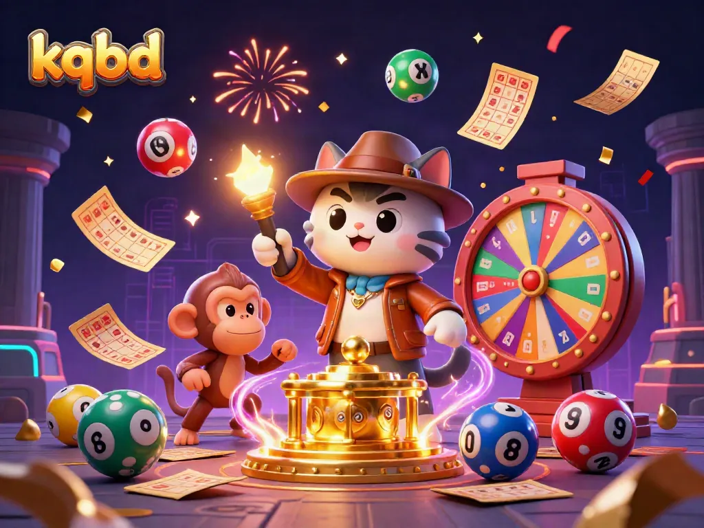 Witness the excitement of kqbd with a scene showcasing an explorer cat discovering casino treasures amidst dynamic gambling elements.