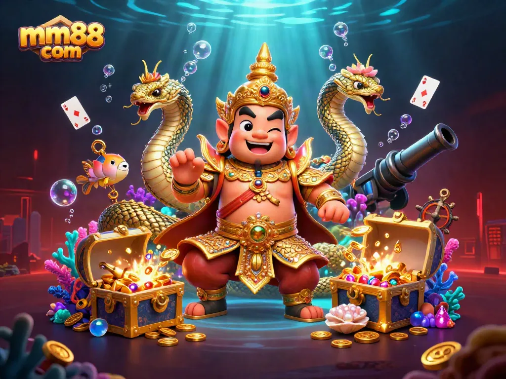 Win big at mm88 com with a vibrant underwater casino adventure featuring golden guardians and treasures.