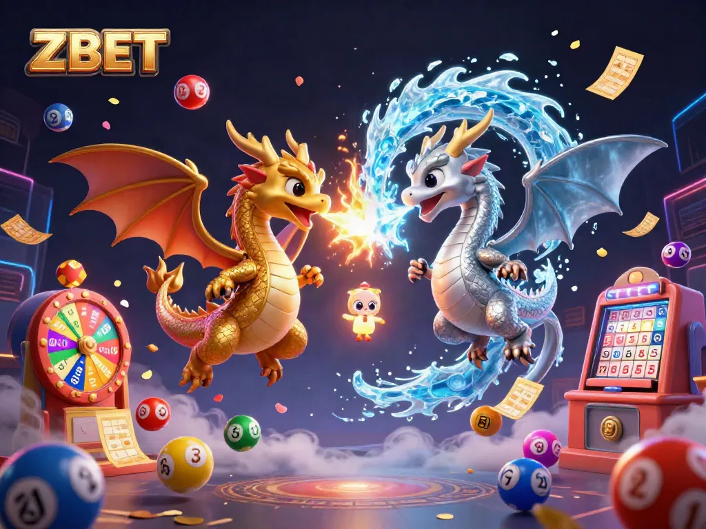 Experience ZBET with dynamic dragons and energetic gambling elements in a vibrant 3D scene.