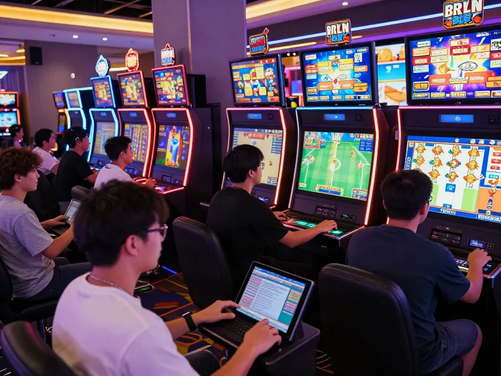 Exciting online gaming at TA88, featuring players engaging with vibrant slot machines and live sports betting.