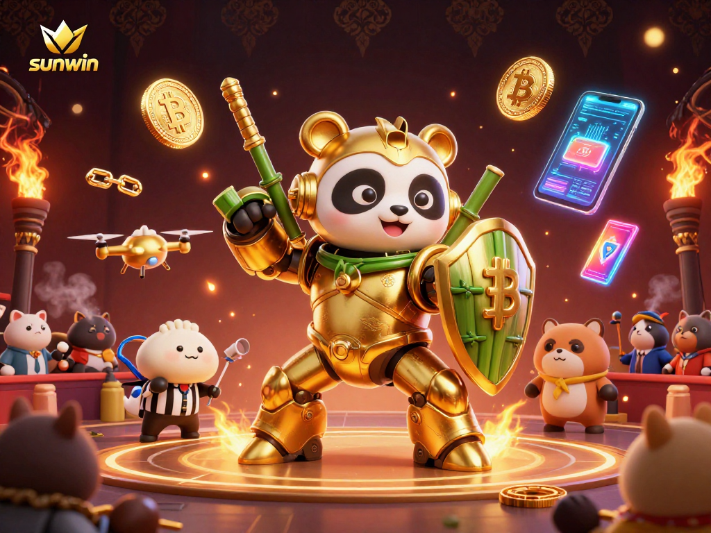 Experience thrilling gameplay at sunwin with a golden panda piloting a combat robot.