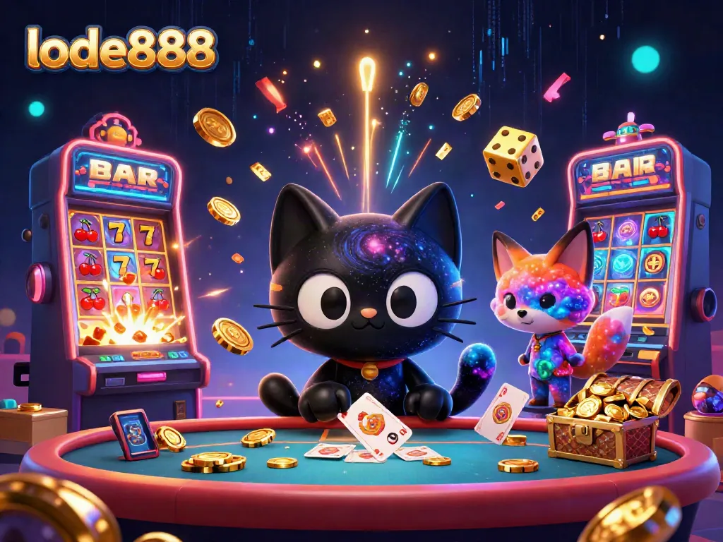 Engage in thrilling casino gameplay at lode888, featuring colorful cosmic characters and vibrant slot machines.