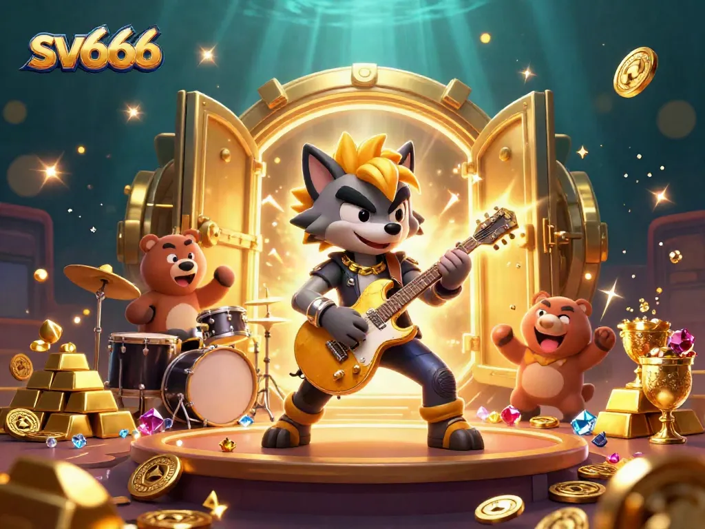 Experience the thrilling entertainment at sv666 with a vibrant casino-themed 3D illustration.