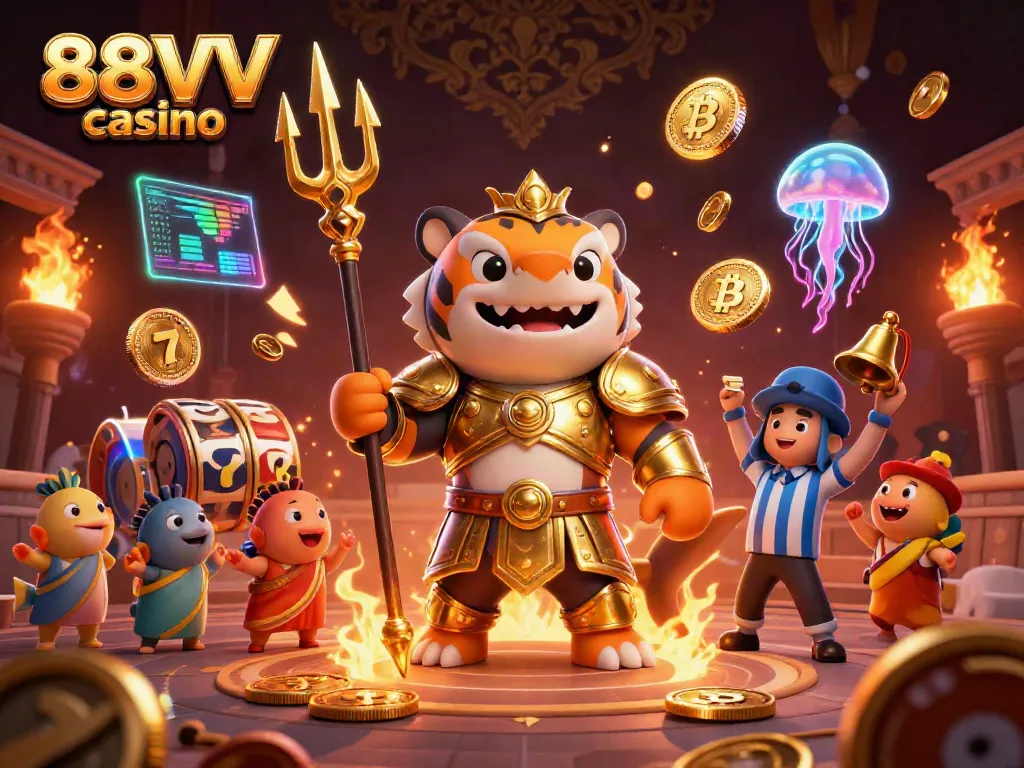 Experience the thrill of 88VV casino with a dynamic underwater battle featuring an armored shark and slot elements.
