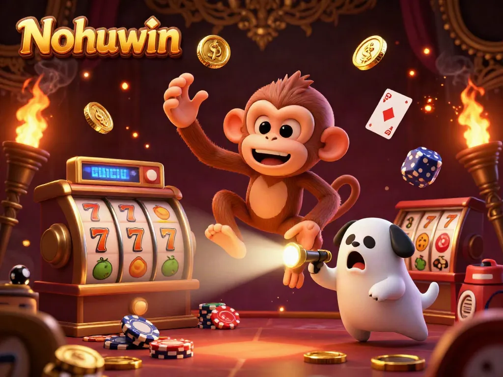 Nohuwin showcases a playful poltergeist monkey in a vibrant casino scene, enhancing gaming excitement.
