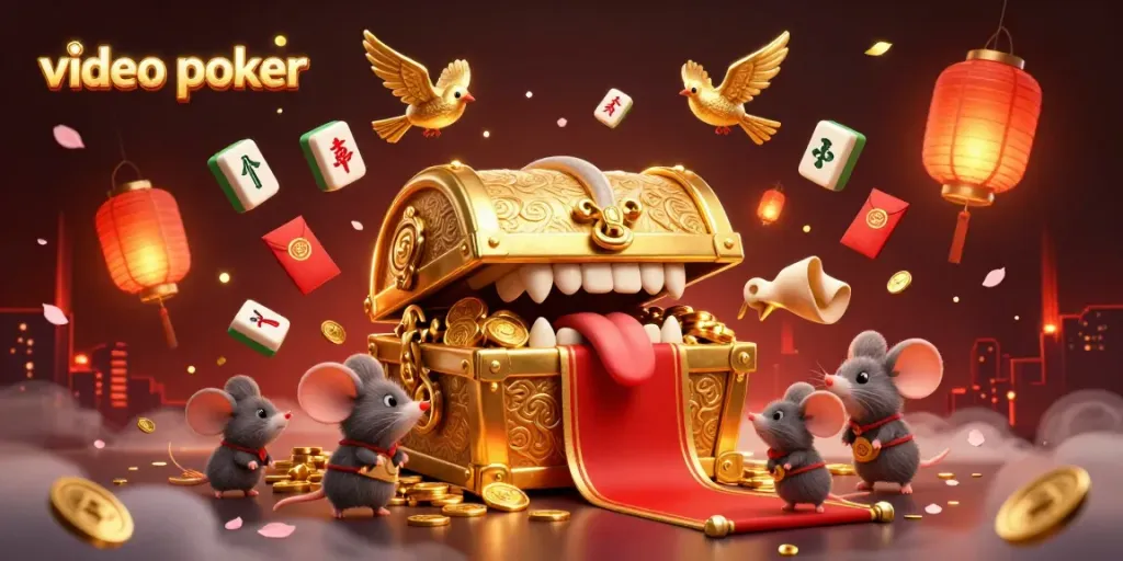 Play video poker and win enticing rewards with thrilling gameplay in a visually stunning scene.