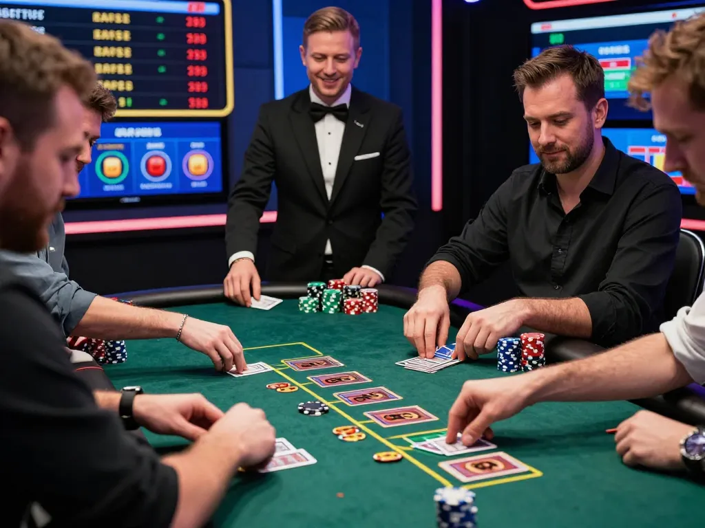 Players betting strategically at nhà cái VIC88's live dealer blackjack table, showcasing excitement and professionalism.