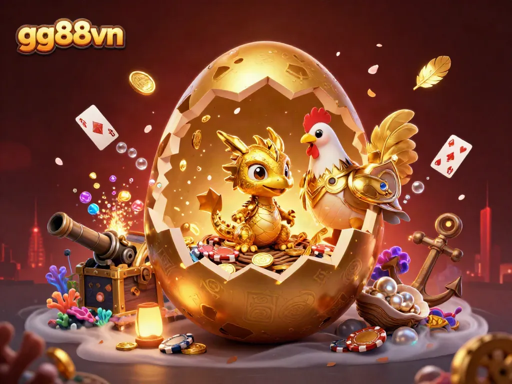 Experience the thrilling world of gg88vn with a vibrant dragon over poker chips in this rich casino illustration.