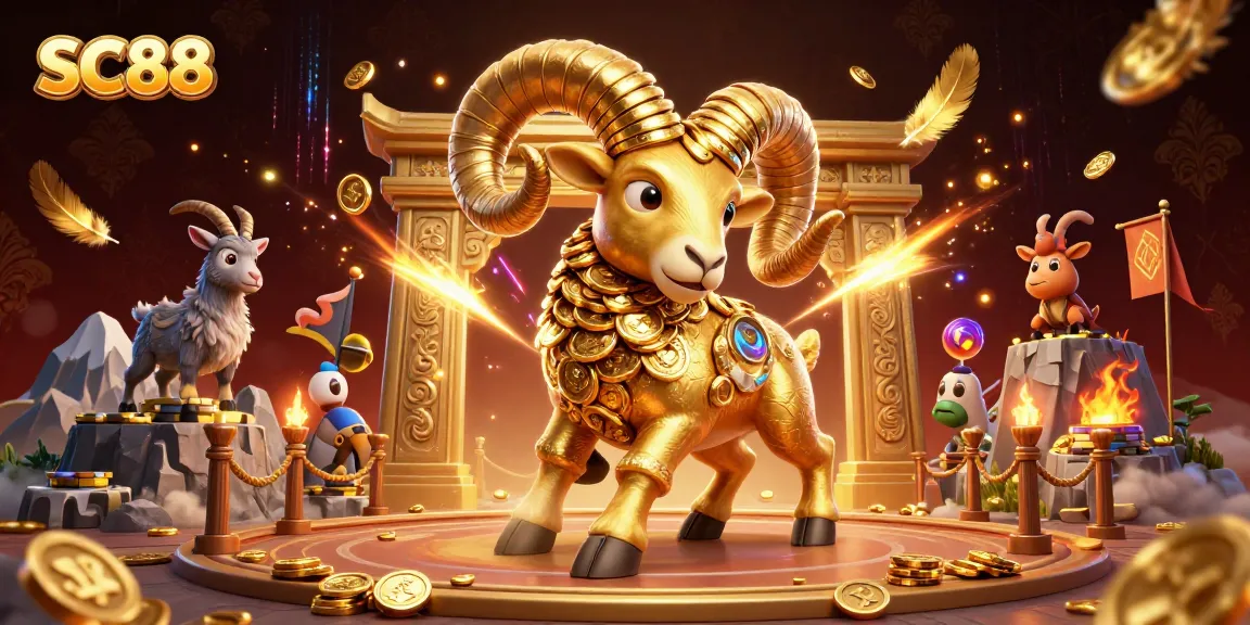 Engage in thrilling gameplay with SC88, featuring a dynamic golden ram amidst vibrant casino elements.
