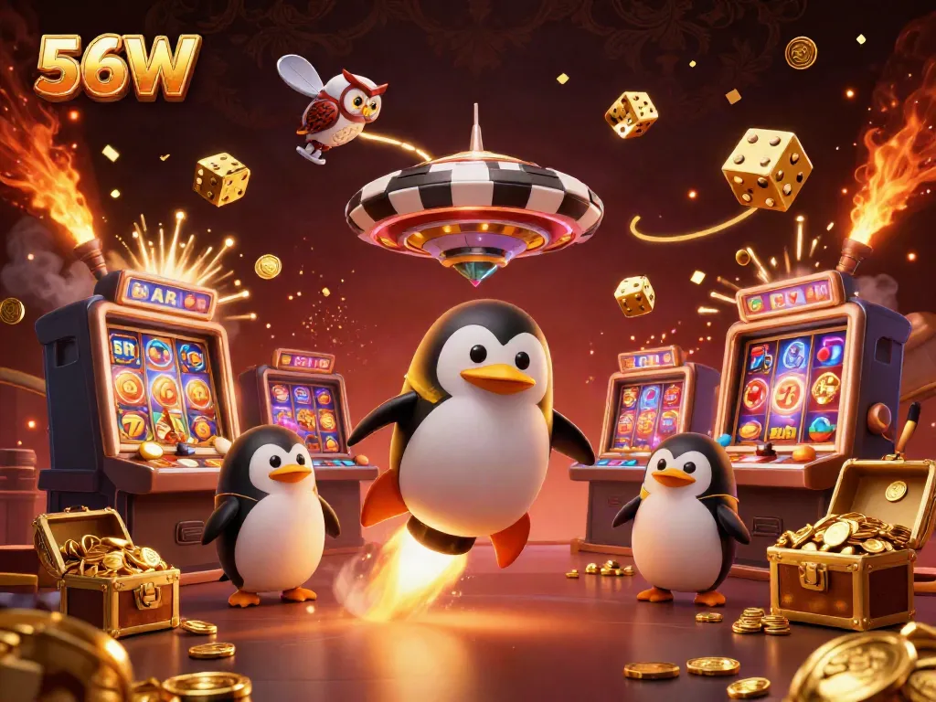 Experience 56W's thrilling casino atmosphere through this vibrant, engaging 3D illustration.