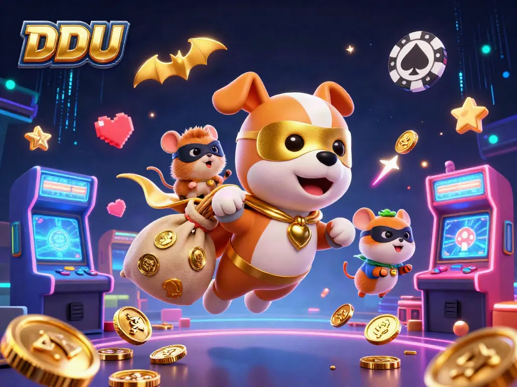 Join the DDUU adventure with our superhero dog and hamster in a colorful casino world!