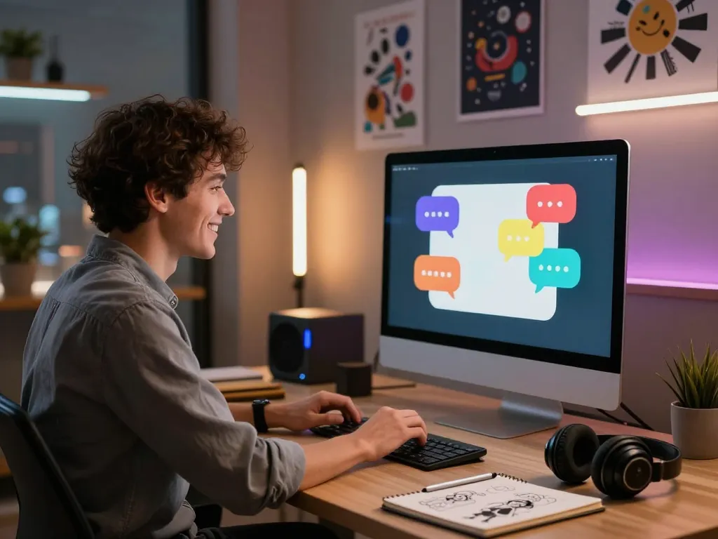 Engaging scene of a user enjoying crush on ai interactions at a modern workspace.