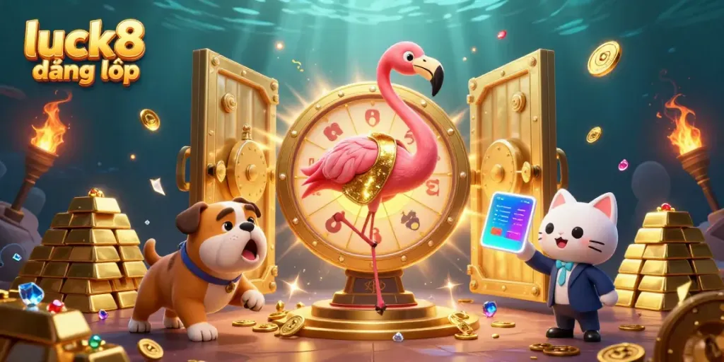 Engage in exciting luck8 đăng nhập gameplay with vibrant treasures and dynamic characters in this casino scene.