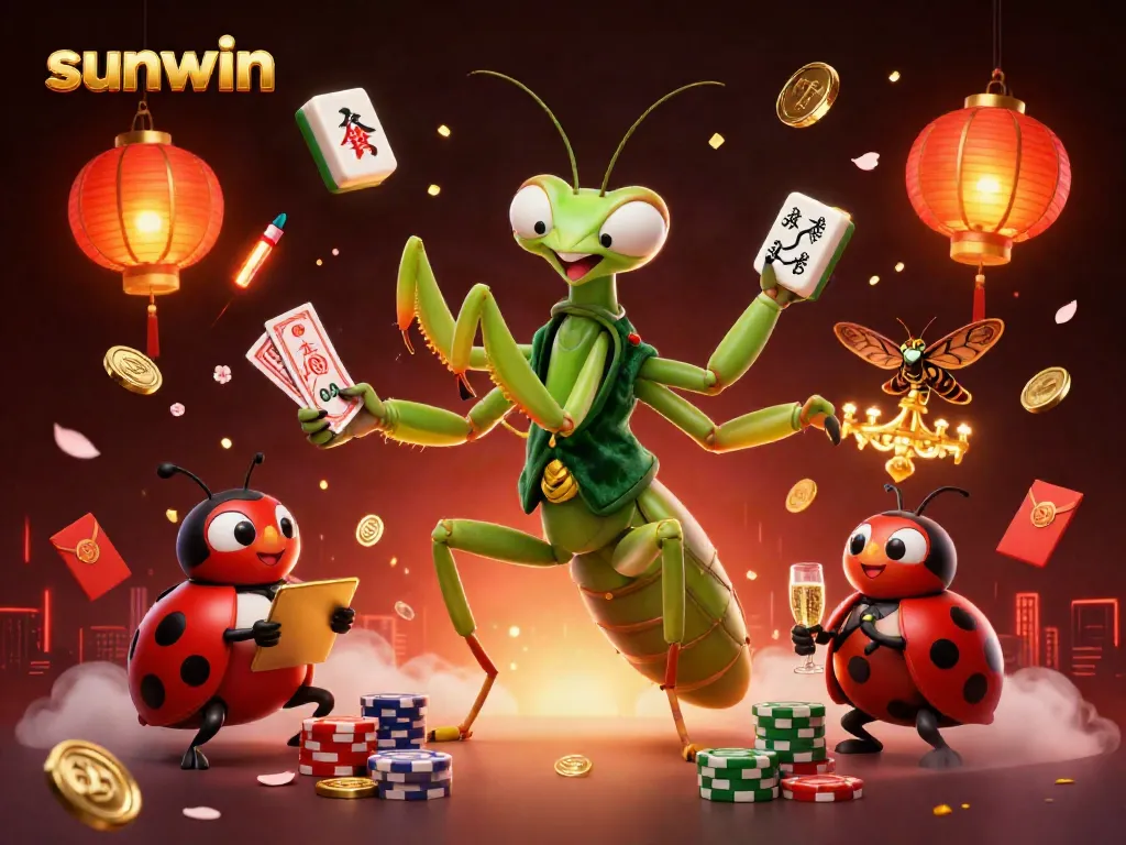 Engage in thrilling gameplay at Sunwin with vibrant casino characters dealing cards and gameplay elements.