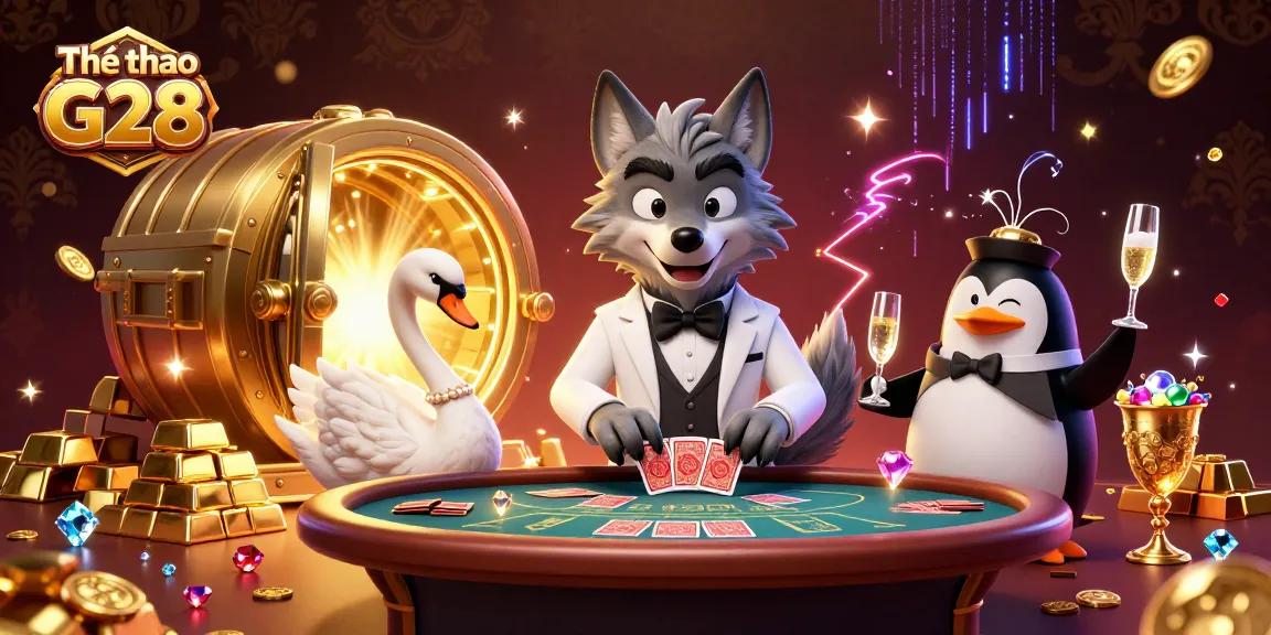 Engage in high-stakes betting at Thể thao G28 with a debonair wolf, elegant swan, and sophisticated penguin.