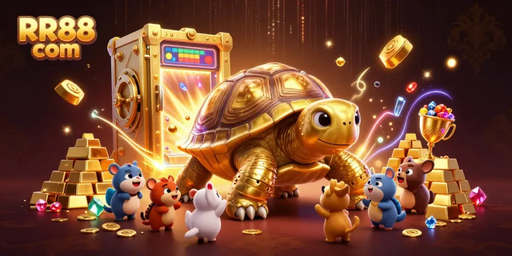 Play exciting games at RR88 com surrounded by vibrant visuals of treasures and animals.