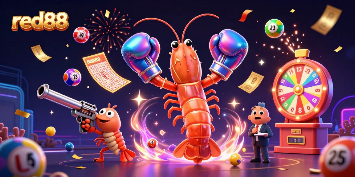 Dynamic scene featuring red88 characters with casino elements, showcasing lottery excitement and engagement.