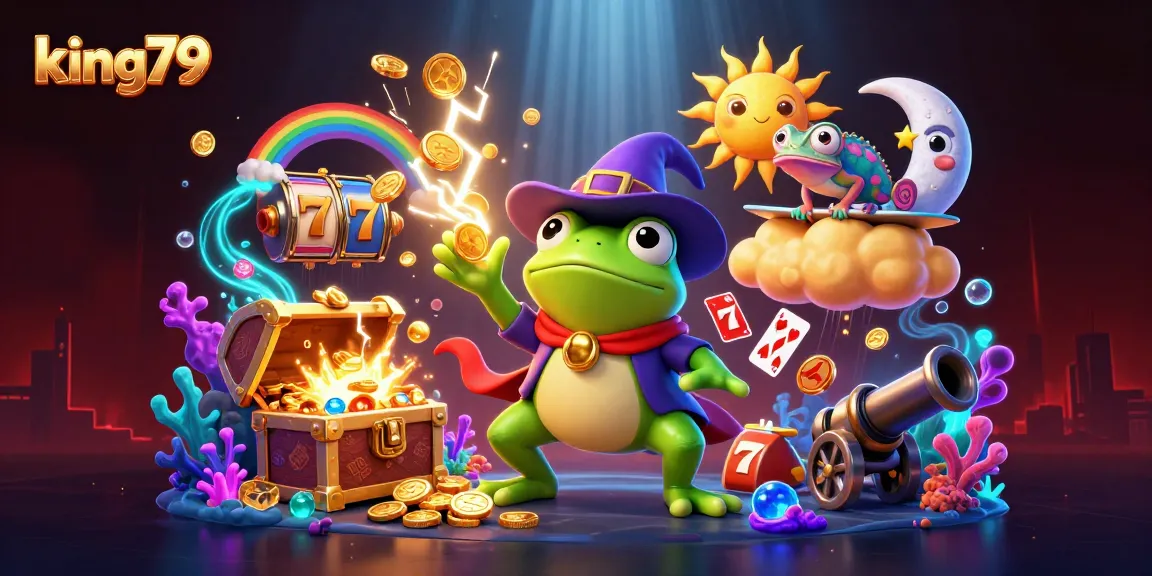 Engage with king79 as a cartoon wizard frog and chameleon summon a golden casino adventure.