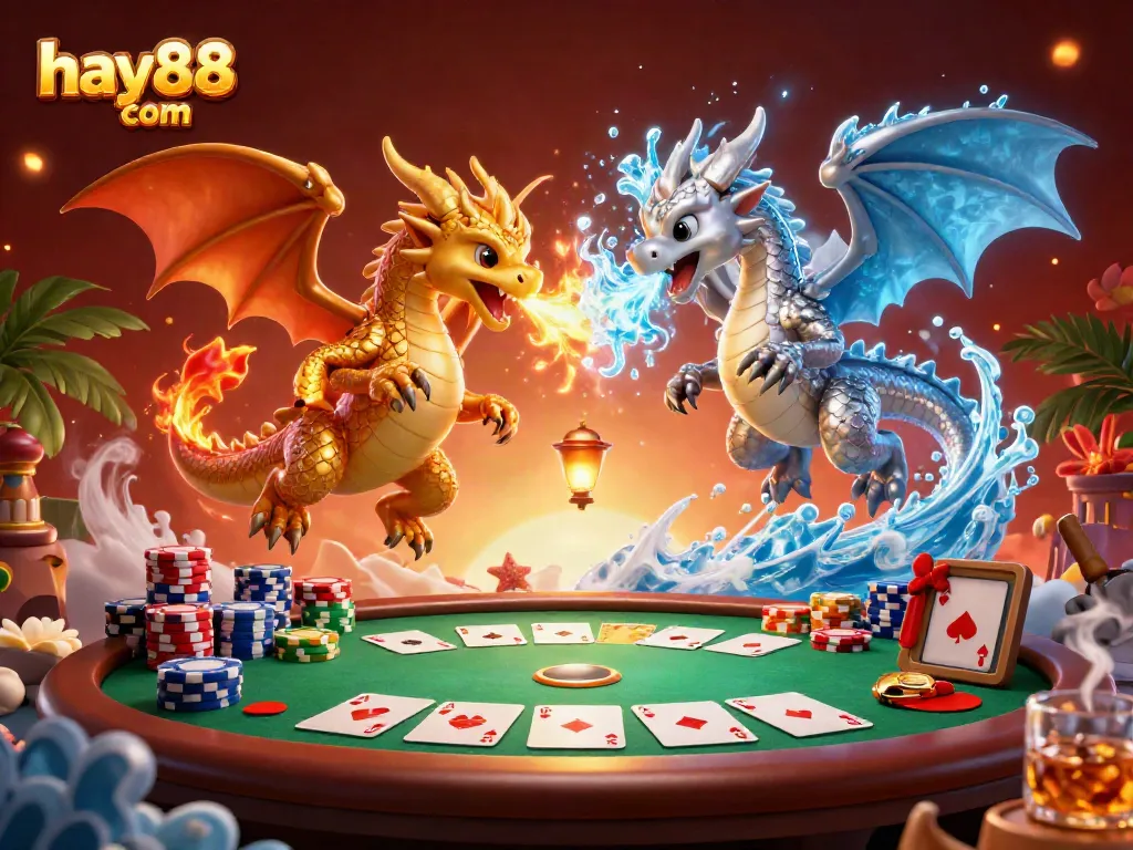 Experience exciting gameplay at hay88 com with captivating dragons entwined in a gambling scene.