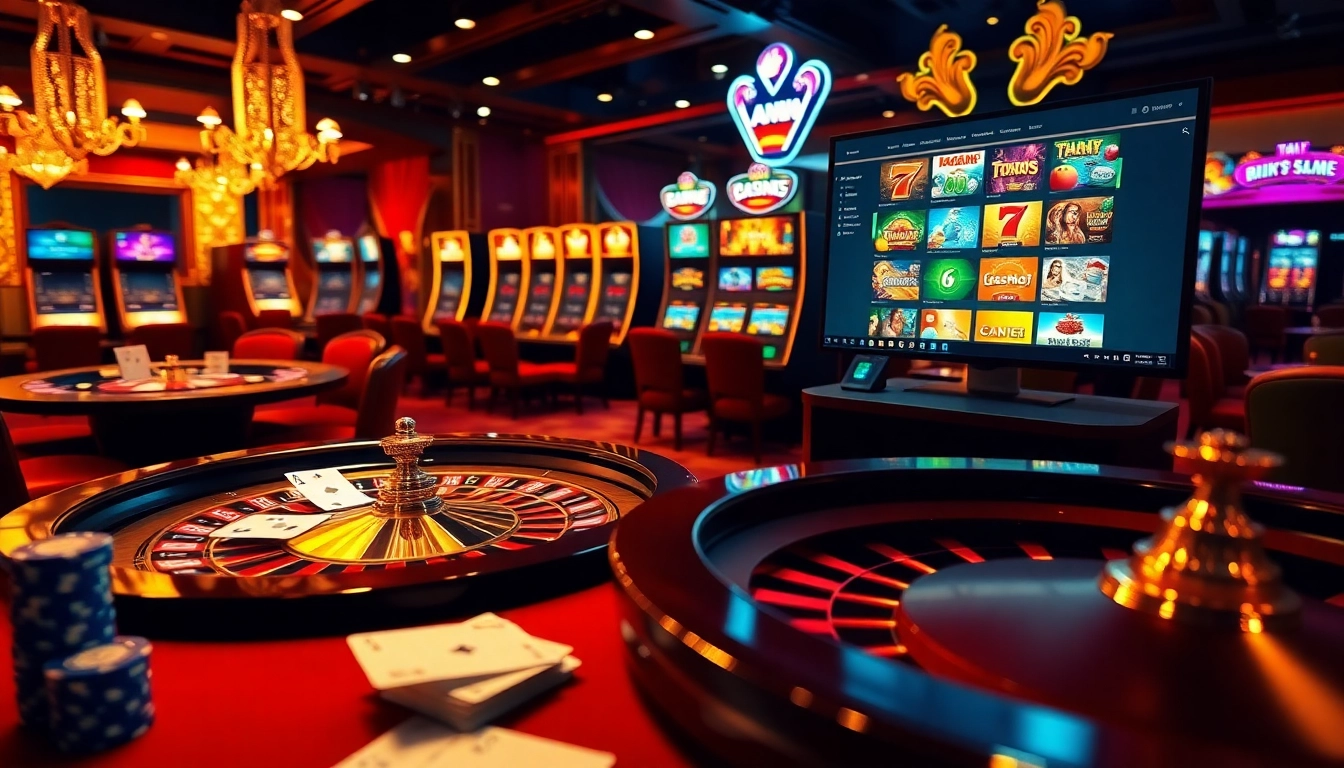 Engaging online gambling scene representing https://rikvip11.info/ with poker chips and a roulette wheel.