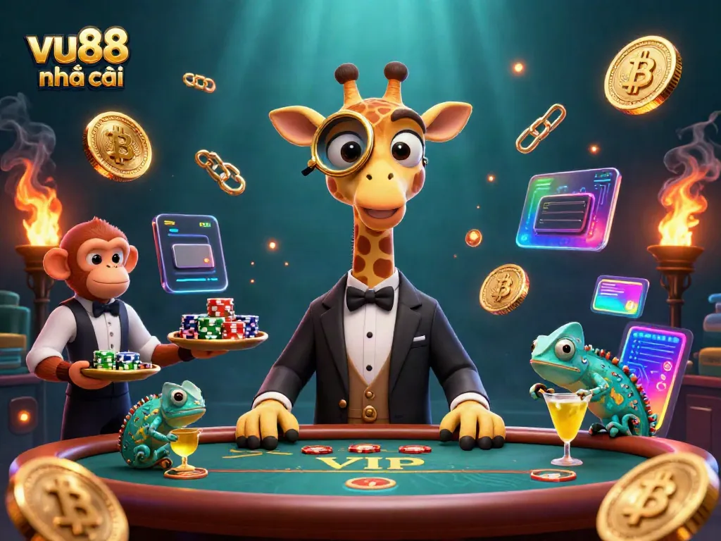Experience thrilling gaming action with vu88 nhà cái at a vibrant casino scene featuring charming characters.