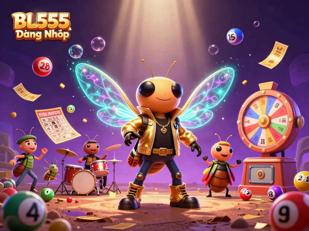 Experience the vibrant world of BL555 Đăng Nhập with a dynamic casino-themed illustration featuring lively characters and gaming elements.