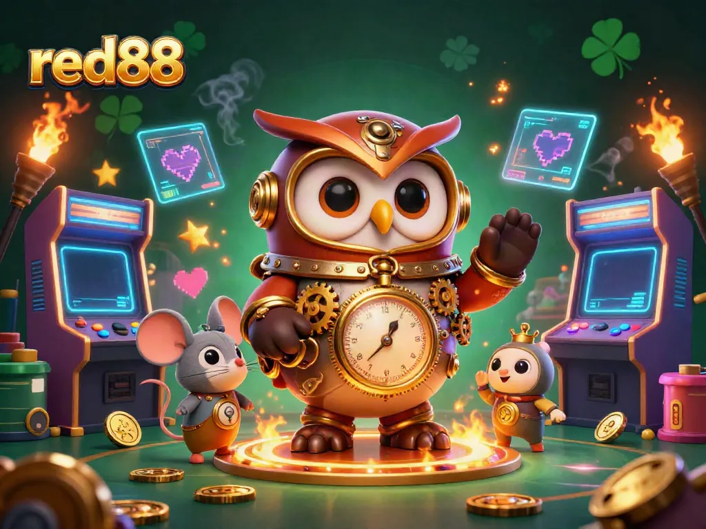 Experience the excitement of red88 casino with a vibrant steampunk owl and dynamic gaming elements.