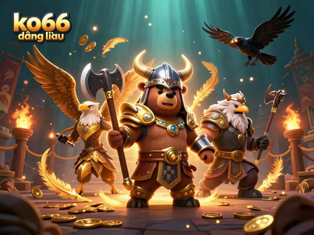 Engage with exciting games at ko66 đăng nhập featuring a Viking berserker and Valkyrie eagle.