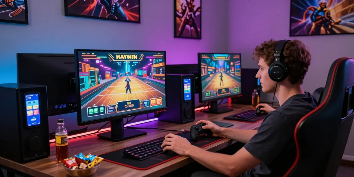 User experiencing HAYWIN's exciting online gaming platform with immersive graphics and multiple devices.