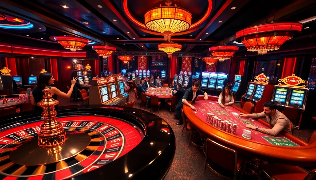 Experience the excitement of เว็บตรง soibet with a vibrant casino scene filled with roulette wheels and slot machines.
