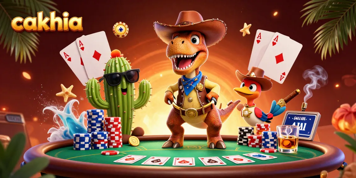 Join the thrilling action at cakhia with our captivating poker scene featuring a dinosaur and friends.