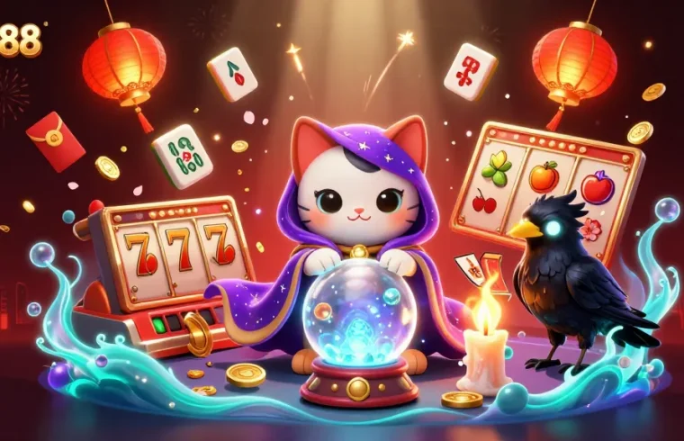 Engage with the mystic lode88 scene, featuring slot reels and magical characters.