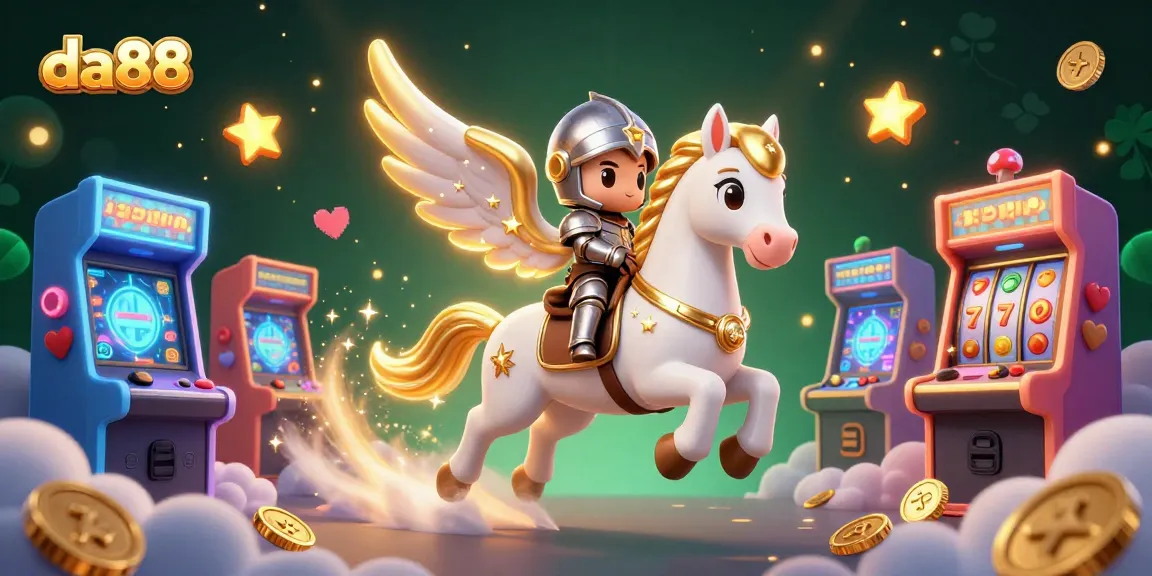 Play exciting games at da88 with a knight and celestial horse, showcasing vibrant casino themes.