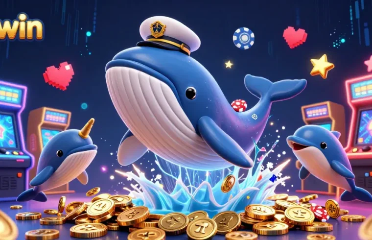 suwin entertains players with a vibrant scene of a cartoon whale and dolphins amid casino elements.